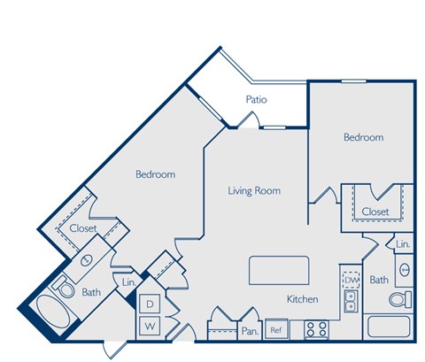 Floor plan for 2 beds, 2 baths, 1161 sqft